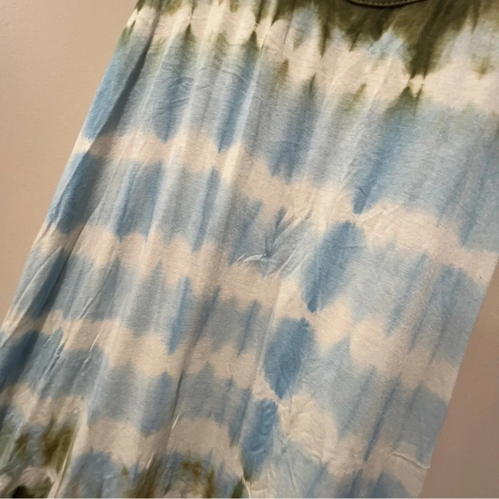 UMGEE Tank Dress. Olive Green and Blue Tie Dye. A Frame. Lace Bottom. - Picture 6 of 10
